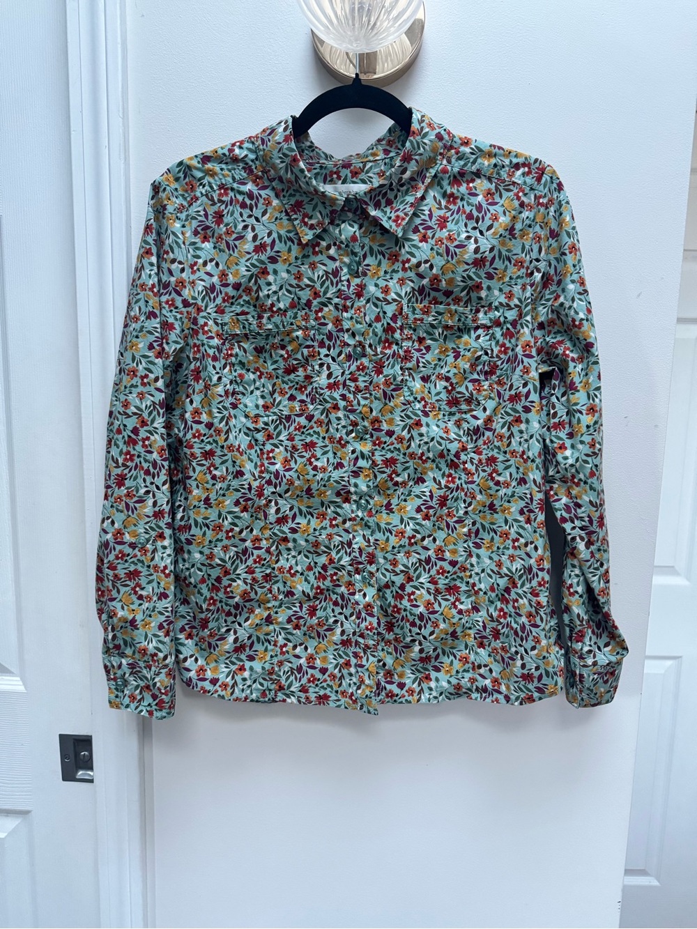 Christopher & Banks Floral Button-Down Shirt in Mint, Red and Yellow